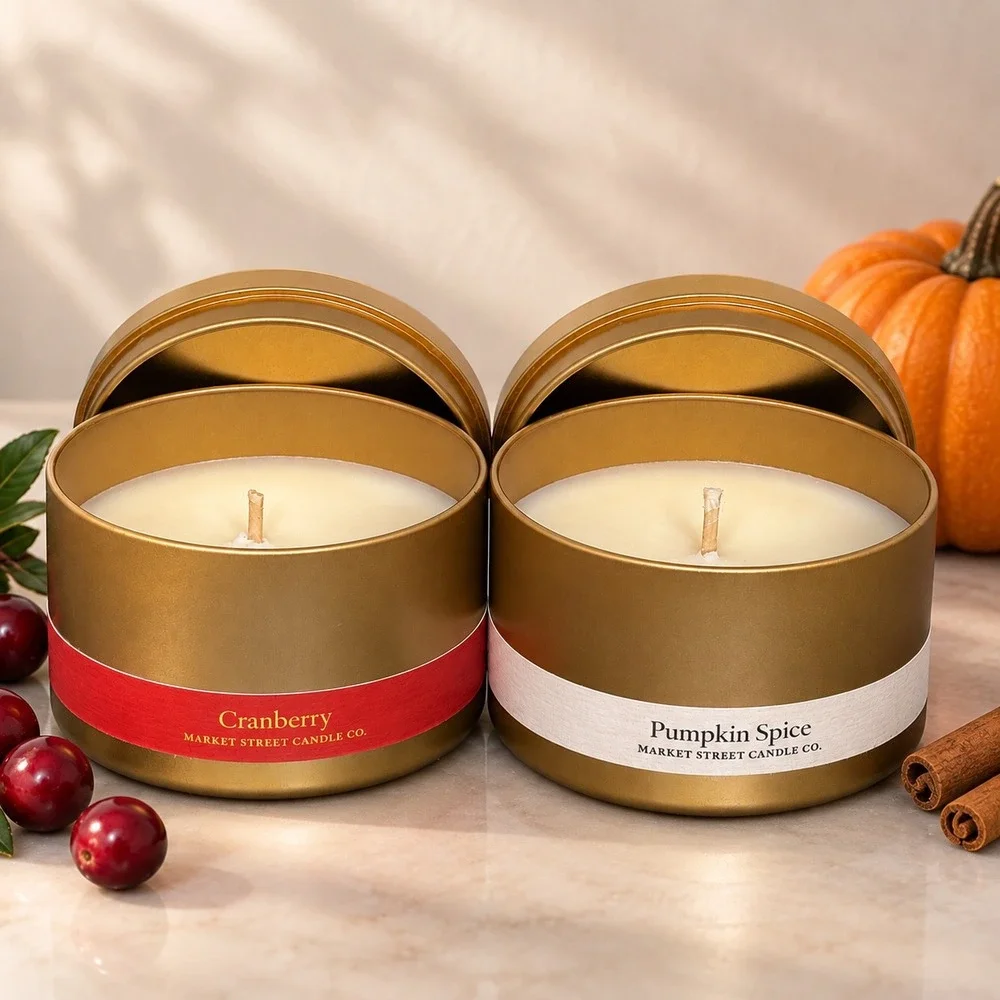 Market Street Candle Co Pumpkin Spice Cranberry Soy Candles Fall Set 8oz